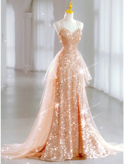 A-Line Prom Dresses Sparkle & Shine Dress Sweet 16 Floor Length Sleeveless Sweetheart Tulle with Sequin