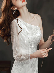 Long Sleeve Sequin Champagne Prom Dress