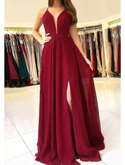 A-line/Princess Scalloped Neck Sleeveless Long/Floor-Length Chiffon Prom Dress With Split - RongMoon