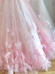 A-Line Prom Dresses Elegant Dress Engagement Floor Length Sleeveless Spaghetti Strap Tulle with Pleats Appliques