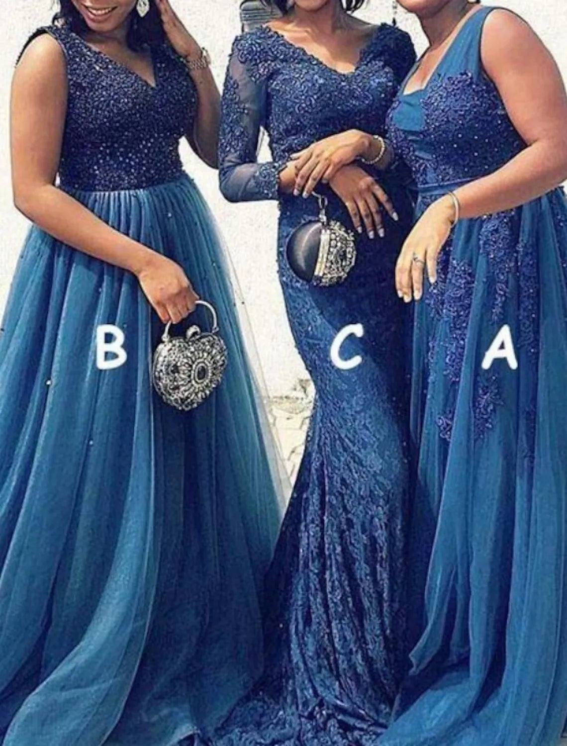 A-Line Bridesmaid Dress V Neck Sleeveless Elegant Sweep / Brush Train Lace / Tulle with Sequin / Solid Color - RongMoon