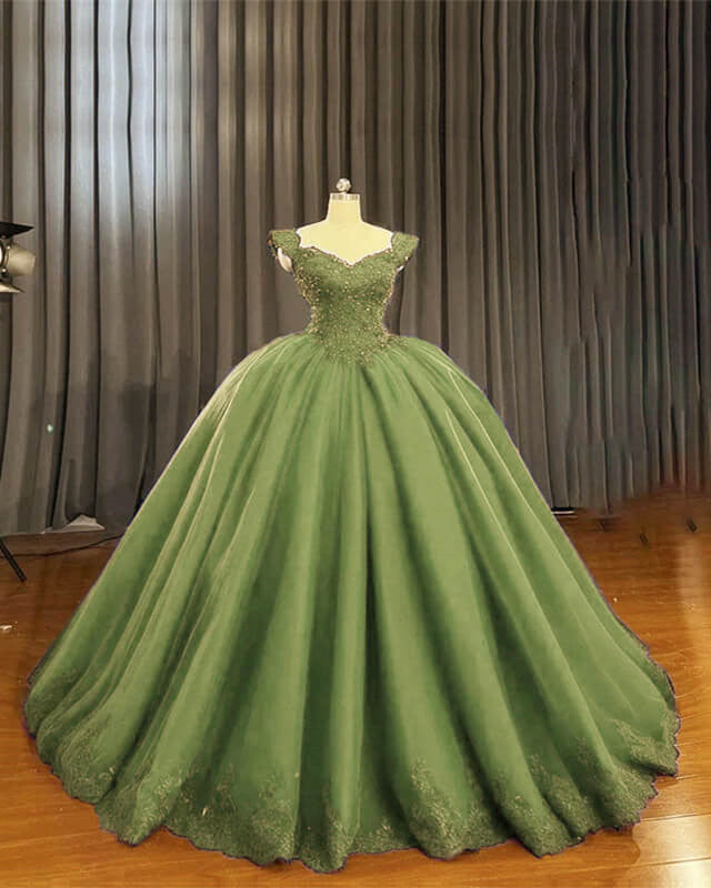 Sage Ball Gown Appliques Tulle Dress
