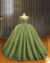 Sage Ball Gown Appliques Tulle Dress