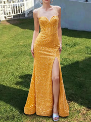 Gold Sequin Backless Trumpet Mermaid Prom Dress