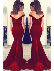 Mermaid / Trumpet Prom Dresses Sexy Dress Formal Court Train Sleeveless Off Shoulder Stretch Fabric V Back with Beading Appliques