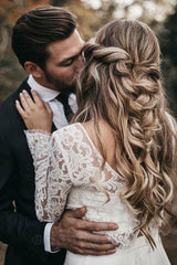 Two Piece Long Sleeves Chiffon Bridal Wedding Dress