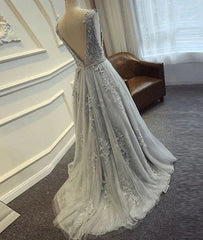Round Neck Appliques Vintage Tulle Lace Prom Dresses, Bridesmaid Dresses - RongMoon