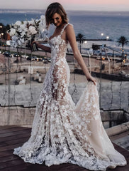 Trumpet Mermaid Lace See Though Sexy Wedding Dress