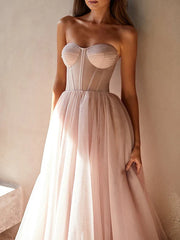 Pink Sweetheart Pleats Tulle A Line Prom Dress