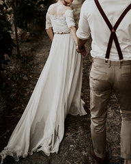 Two Piece Wedding Beach Dress Lace Crop