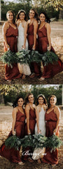 Spaghetti Simple A-line Elastic Satin Long Bridesmaid Dresses - RongMoon