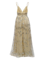 A-Line Prom Dresses Sparkle Dress Wedding Guest Homecoming Floor Length Sleeveless V Neck Tulle with Sequin Tiered