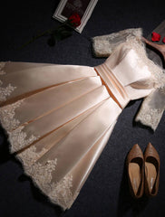 A-Line Bridesmaid Dress Off Shoulder Short Sleeve Elegant Short / Mini Satin with Lace - RongMoon