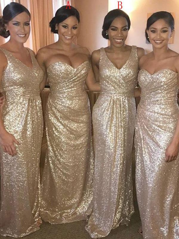 Mismatched Long Sheath Sequin Bridesmaid Dresses - RongMoon