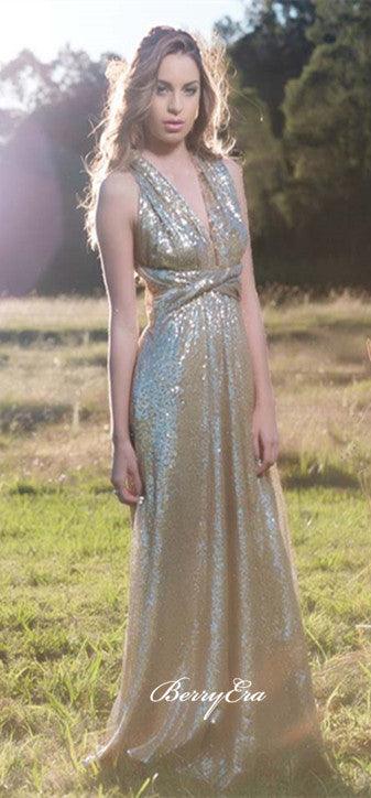 Convertible Sequin A-line Long Bridesmaid Dresses - RongMoon