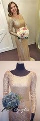 Long Sleeves Scoop Sheath Gold Sequin Bridesmaid Dresses - RongMoon