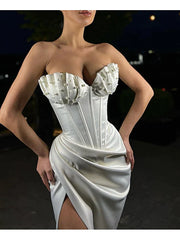 Trumpet Mermaid Ivory Beading Satin Prom Dress