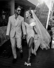 Off The Shoulder Satin Trumpet Mermaid Wedding Dress With Slit