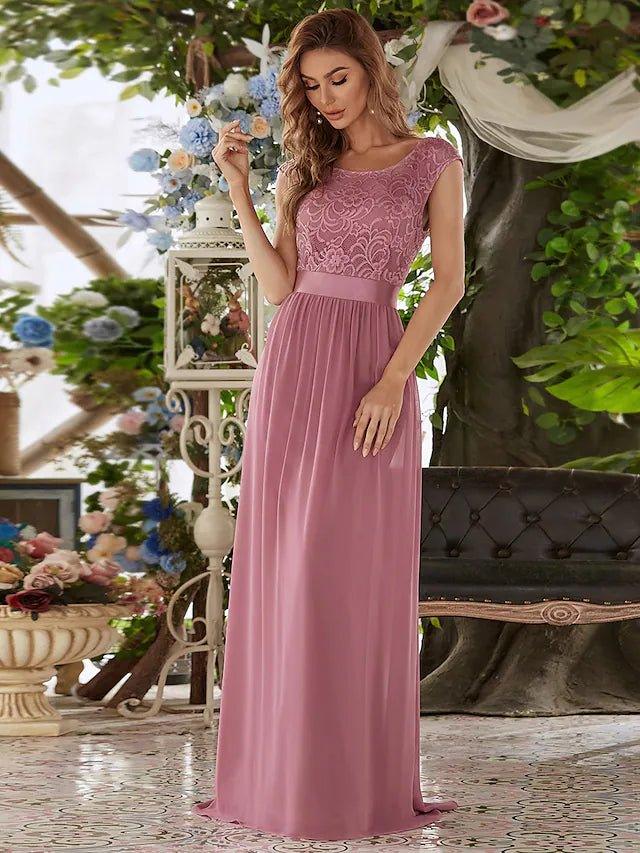 Sheath / Column Bridesmaid Dress Jewel Neck Sleeveless Elegant Floor Length Chiffon with Embroidery - RongMoon
