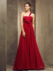 Sheath / Column Bridesmaid Dress One Shoulder Sleeveless Elegant Floor Length Chiffon with Ruched / Ruffles / Draping - RongMoon