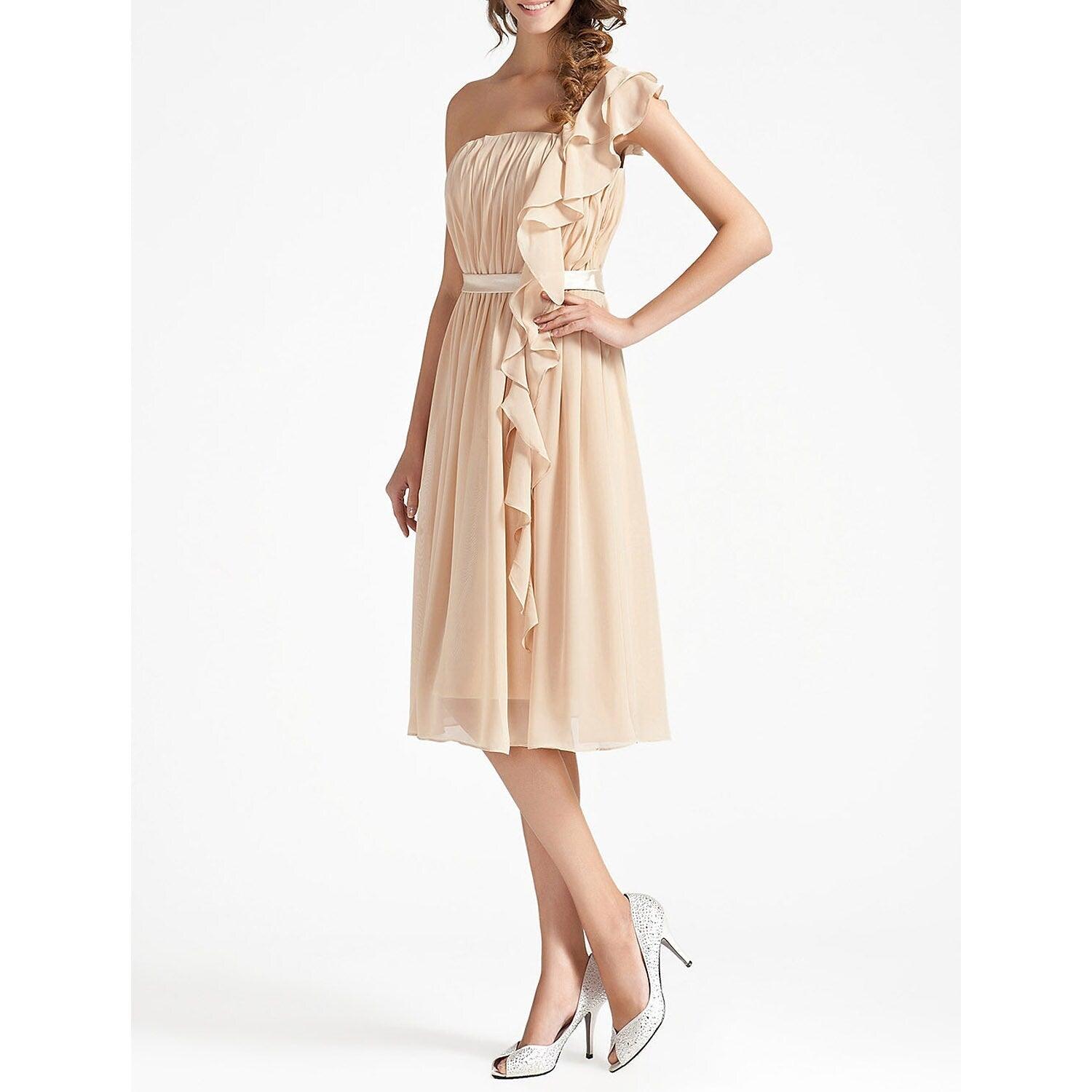 Sheath / Column Bridesmaid Dress One Shoulder Sleeveless Elegant Knee Length Chiffon with Sash / Ribbon / Ruffles / Draping - RongMoon