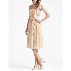 Sheath / Column Bridesmaid Dress One Shoulder Sleeveless Elegant Knee Length Chiffon with Sash / Ribbon / Ruffles / Draping - RongMoon