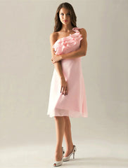 Sheath / Column Bridesmaid Dress One Shoulder Sleeveless Elegant Knee Length Chiffon with Side Draping - RongMoon