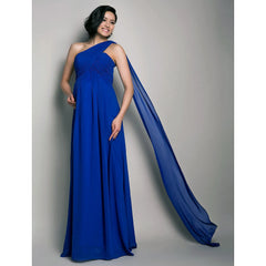 Sheath / Column Bridesmaid Dress One Shoulder Sleeveless Maternity Watteau Train / Floor Length Chiffon with Criss Cross / Draping - RongMoon