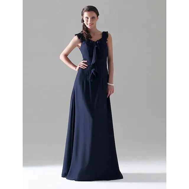 Sheath / Column Bridesmaid Dress Scoop Neck Sleeveless Floor Length Chiffon with - RongMoon