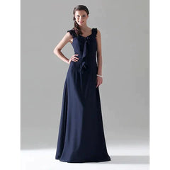 Sheath / Column Bridesmaid Dress Scoop Neck Sleeveless Floor Length Chiffon with - RongMoon