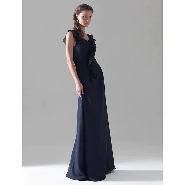 Sheath / Column Bridesmaid Dress Scoop Neck Sleeveless Floor Length Chiffon with - RongMoon