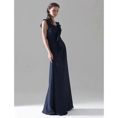 Sheath / Column Bridesmaid Dress Scoop Neck Sleeveless Floor Length Chiffon with - RongMoon
