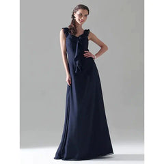 Sheath / Column Bridesmaid Dress Scoop Neck Sleeveless Floor Length Chiffon with - RongMoon