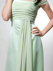 Sheath / Column Bridesmaid Dress Square Neck Short Sleeve Elegant Floor Length Chiffon / Satin with Ruched / Beading - RongMoon
