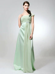 Sheath / Column Bridesmaid Dress Square Neck Short Sleeve Elegant Floor Length Chiffon / Satin with Ruched / Beading - RongMoon