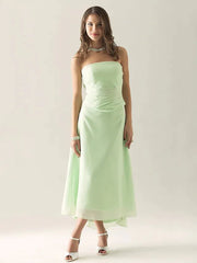 Sheath / Column Bridesmaid Dress Strapless Sleeveless Elegant Asymmetrical / Tea Length Chiffon with Ruched / Ruffles - RongMoon
