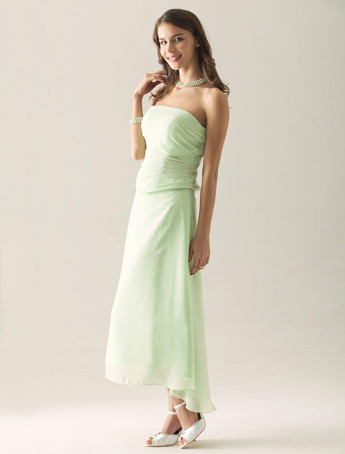 Sheath / Column Bridesmaid Dress Strapless Sleeveless Elegant Asymmetrical / Tea Length Chiffon with Ruched / Ruffles - RongMoon