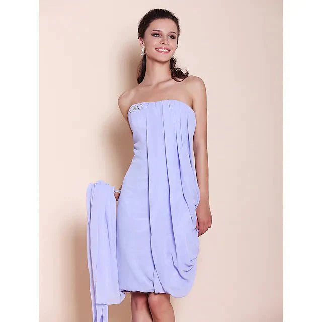 Sheath / Column Bridesmaid Dress Strapless Sleeveless Knee Length Chiffon with Draping - RongMoon