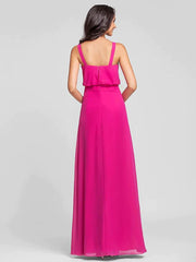 Sheath / Column Bridesmaid Dress Straps Sleeveless Open Back Floor Length Chiffon with Draping - RongMoon
