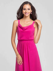 Sheath / Column Bridesmaid Dress Straps Sleeveless Open Back Floor Length Chiffon with Draping - RongMoon