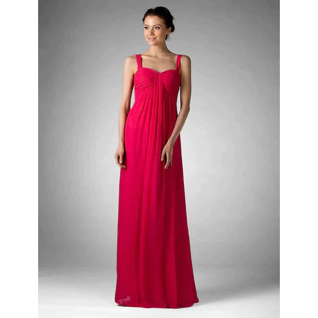 Sheath / Column Bridesmaid Dress Sweetheart Neckline / Off Shoulder Sleeveless Sexy Floor Length Chiffon with Ruched / Draping - RongMoon