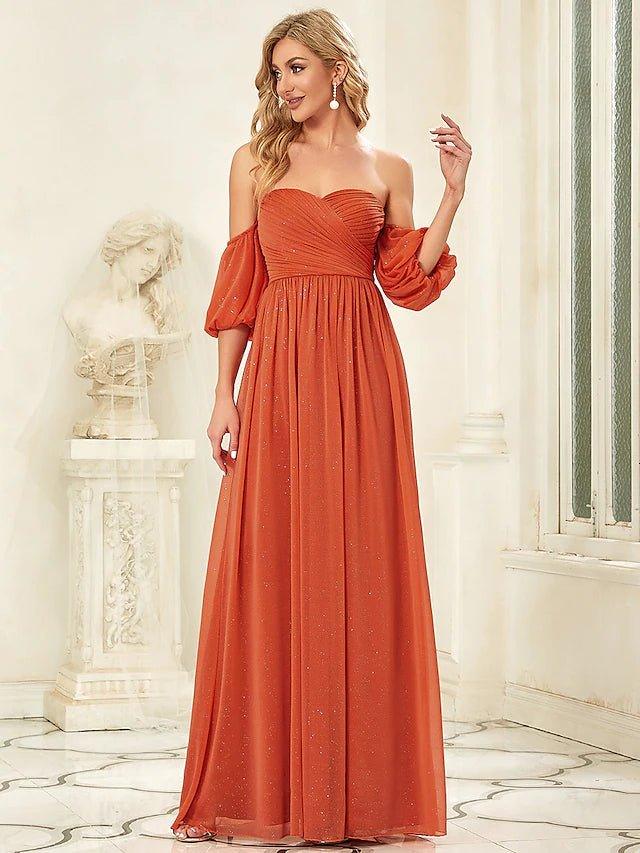 Sheath / Column Bridesmaid Dress Sweetheart Neckline Short Sleeve Elegant Floor Length Chiffon with Draping / Solid Color - RongMoon