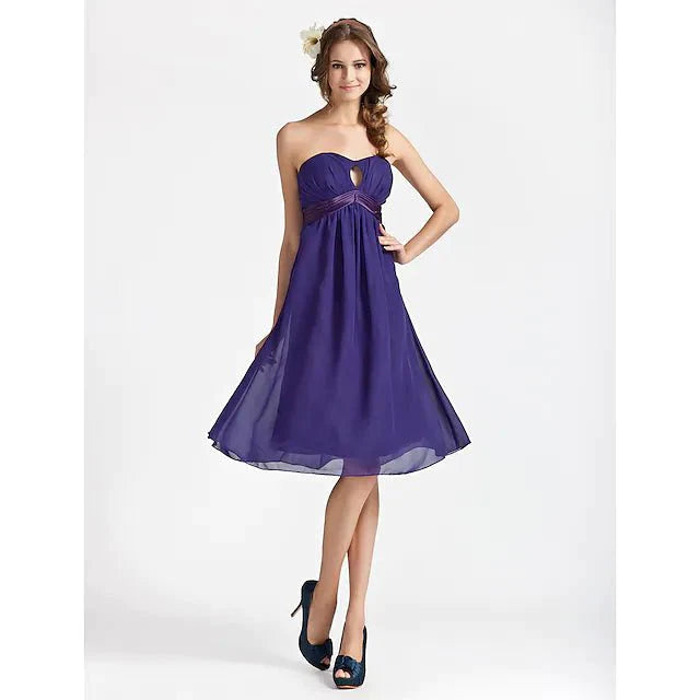 Sheath / Column Bridesmaid Dress Sweetheart Neckline / Strapless Sleeveless Knee Length Chiffon / Stretch Satin with Sash / Ribbon / Draping - RongMoon