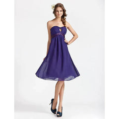 Sheath / Column Bridesmaid Dress Sweetheart Neckline / Strapless Sleeveless Knee Length Chiffon / Stretch Satin with Sash / Ribbon / Draping - RongMoon