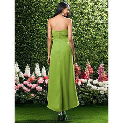 Sheath / Column Bridesmaid Dress Sweetheart Neckline / Strapless Sleeveless Open Back Asymmetrical / Tea Length Chiffon with Ruched - RongMoon