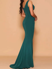 Sheath / Column Bridesmaid Dress V Neck Sleeveless Beautiful Back Floor Length Chiffon with Ruching - RongMoon