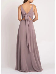 Sheath / Column Bridesmaid Dress V Neck Sleeveless Elegant Floor Length Chiffon with Ruching - RongMoon