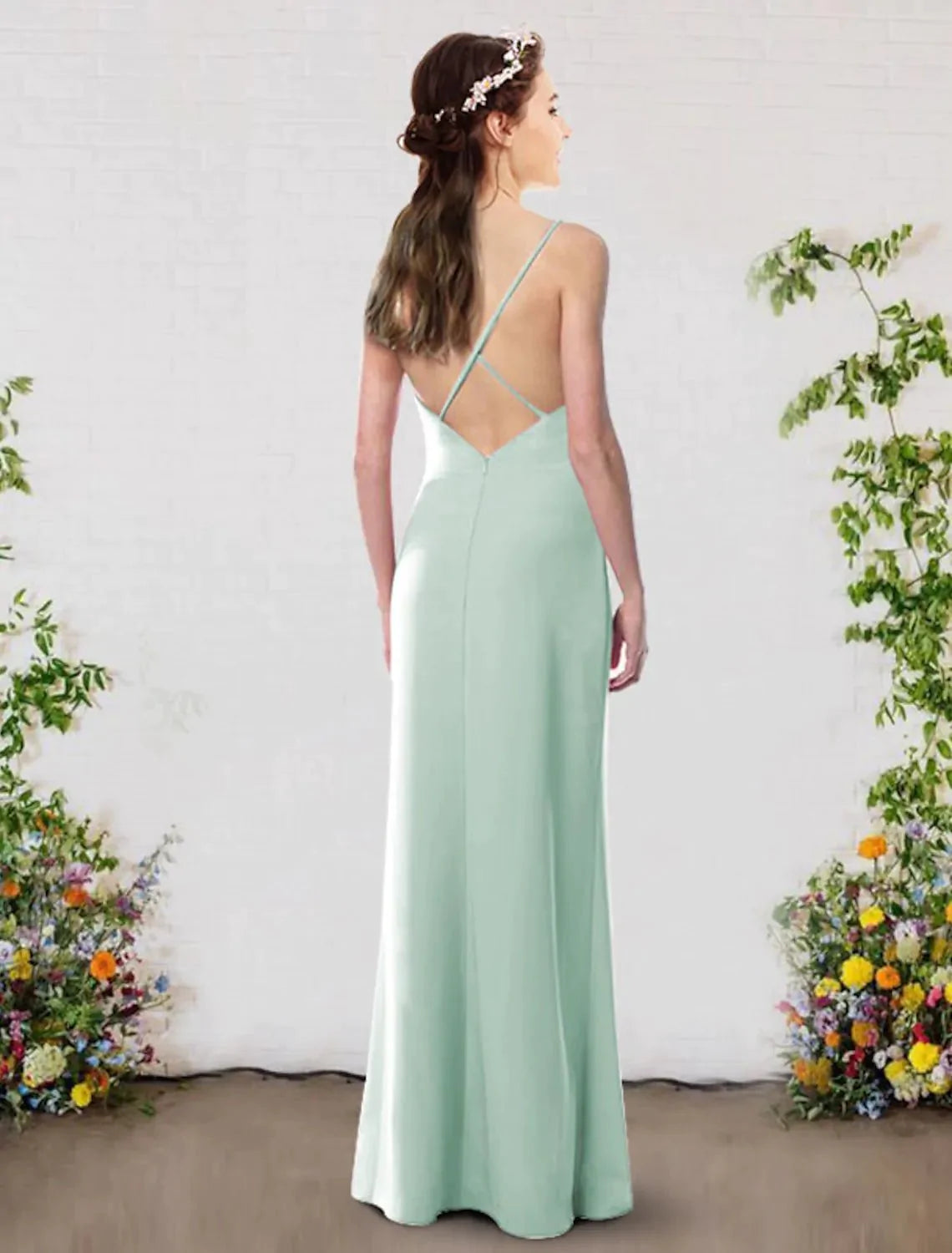 Sheath / Column Bridesmaid Dress V Neck Sleeveless Elegant Floor Length Chiffon with Split Front - RongMoon