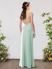 Sheath / Column Bridesmaid Dress V Neck Sleeveless Elegant Floor Length Chiffon with Split Front - RongMoon