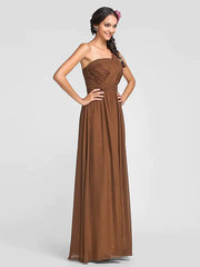 Sheath / Column Dress Floor Length One Shoulder Sleeveless Chiffon with Sash / Ribbon Criss Cross Ruched - RongMoon